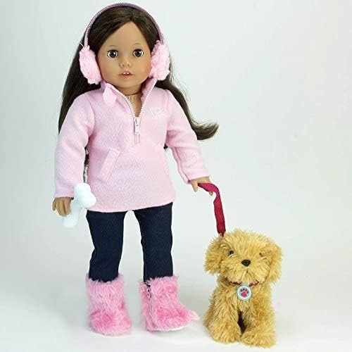 Sophia's 18" Doll 8 pc. Golden Brown Plush Puppy Dog, Carrier, and Accessories Set