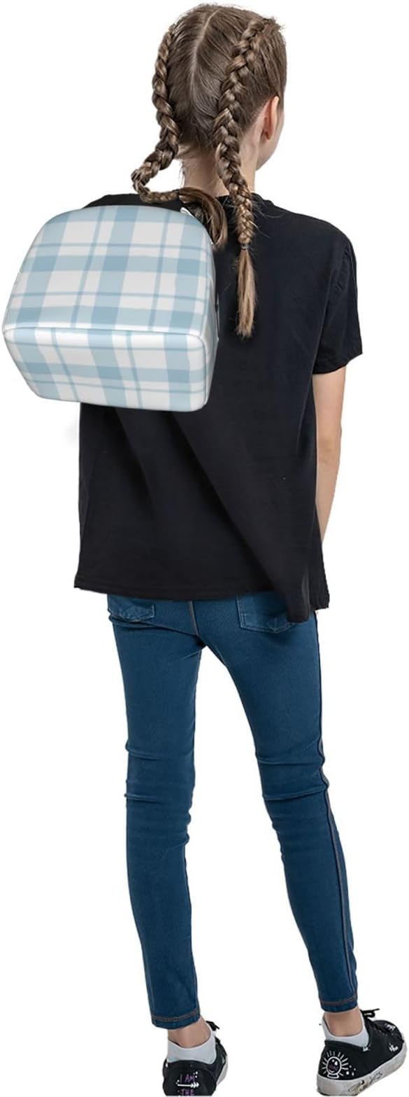 Custom Lunch Bag Plaid Blue Check Personalized Insulated Lunch Box with Name Reusable Cooler Tote for Adults Student Girl Boy Work Office School Picnic Over 3 Years Old