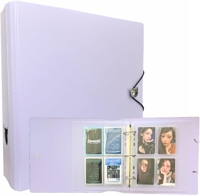 MEOWCAFE K-KEEP A5 Wide Binder, 1.5 Inch, Compact Kpop Photocard With 25 A5 Slim 4 Pocket Page and 2 Backboards, Comprehensive Beginner (Minimal Purple)