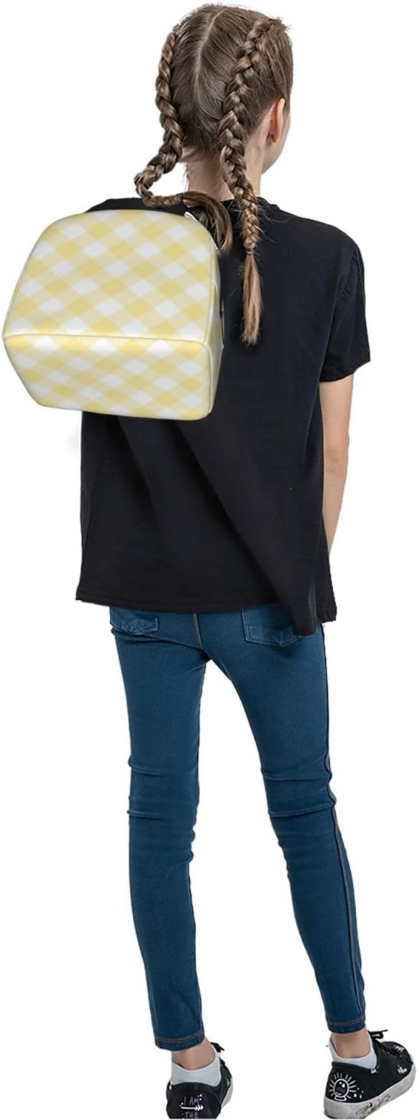 Custom Lunch Bag Pastel Yellow Buffalo Plaid Personalized Insulated Lunch Box with Name Reusable Cooler Tote for Adults Student Girl Boy Work Office School Picnic Over 3 Years Old