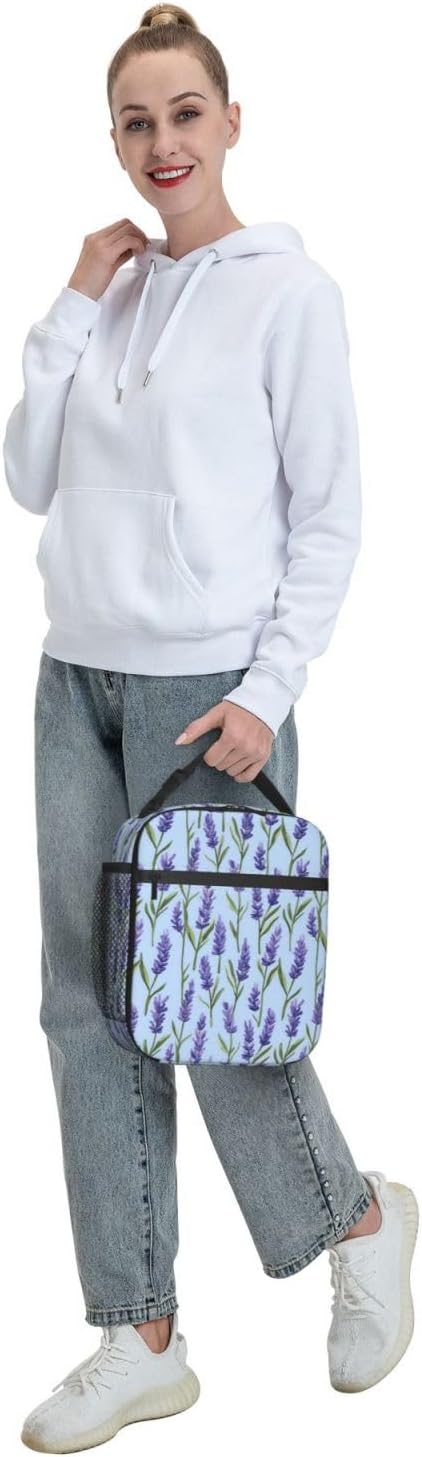 Elegant Lavender Lunch Box for Adults,Men,Women,Purple Floral Design Insulated Lunchbox,Leakproof Tote Bag,Reusable Cooler Bags for Work,Picnic,Office,Travel,Practical Lunchbag Gifts