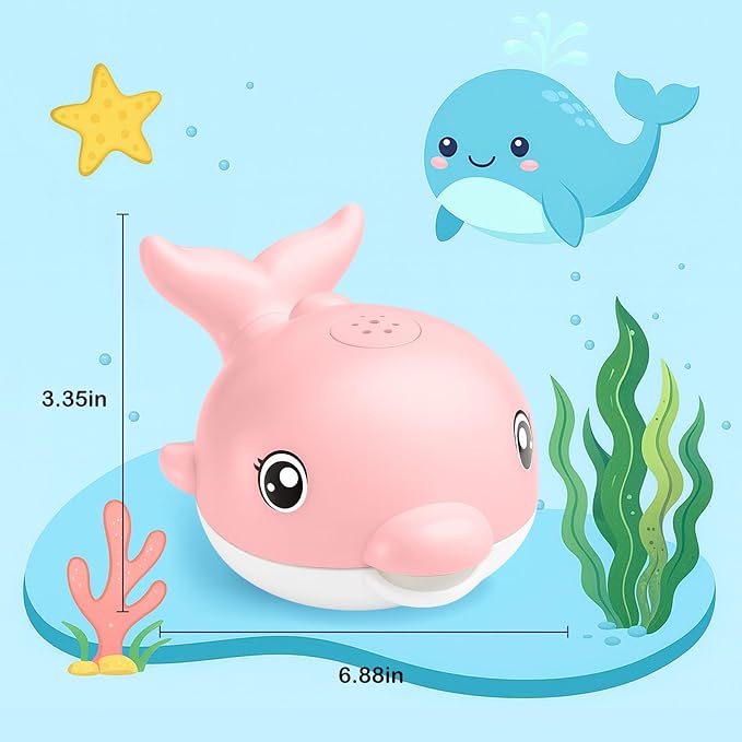 Bath Toys, Light Up Dolphin Baby Bath Toys for Babies 6-12 12-18 Months, Rechargeable Sprinkler Musical Toys, Easter Basket Stuffers Bathtub Toys for Toddlers 1-3 2-4 Boys Girls Infant Kids- Pink
