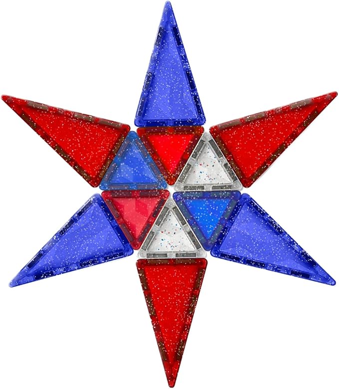 CreateOn Crayola Red, White & Blue Glitter PIP Magnetic Tiles, Magnetic Kids’ Building Toys, Classroom Sensory Blocks, STEM Learning Travel Toys for Boys and Girls, 27-Piece Set