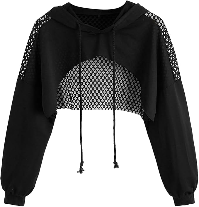 SweatyRocks Women's Casual Solid Cut Out Front Long Sleeve Pullover Crop Top Sweatshirt