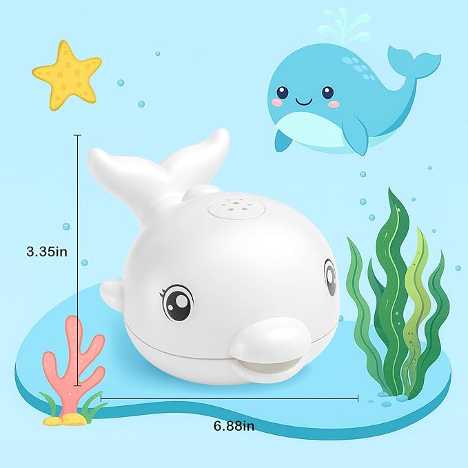 Bath Toys, Light Up Dolphin Baby Bath Toys for Babies 6-12 12-18 Months, Rechargeable Sprinkler Musical Toys, Easter Basket Stuffers Bathtub Toys for Toddlers 1-3 2-4 Boys Girls Infant Kids- White