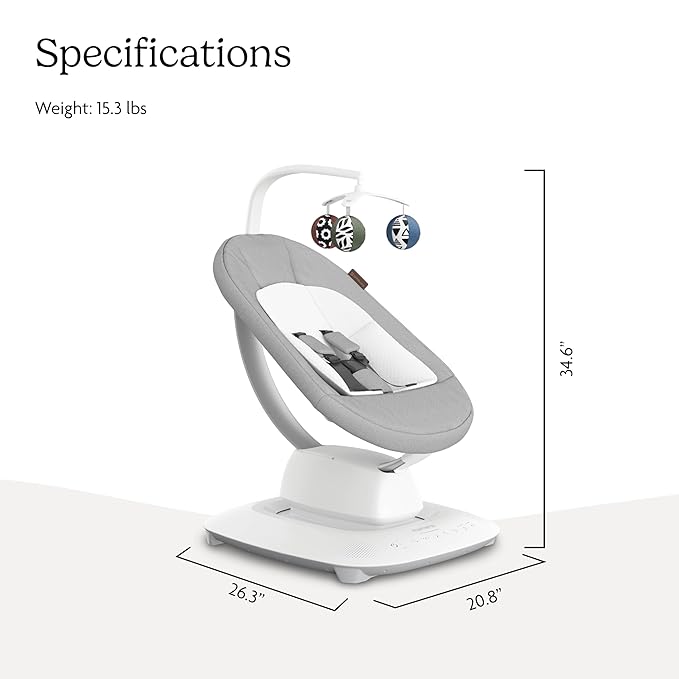 UPPAbaby Mamaroo Smart Swing – Customizable Soothing Modes with MotionSync Technology – Infant Recline + Bluetooth Enabled – Included Newborn Insert – Stella (Grey Mélange)