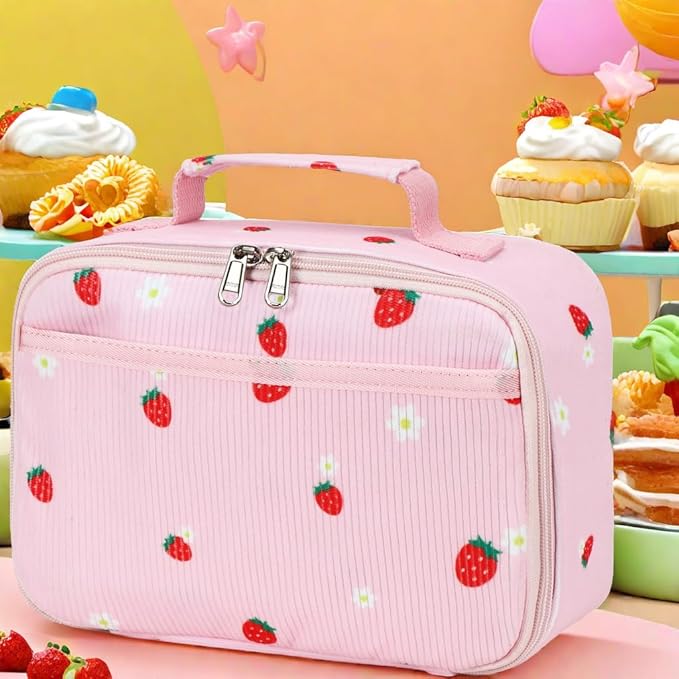 LEDAOU Lunch Box Kids Insulated Lunch Bag Girls Boys Toddler Reusable Lunchbox for School Picnic Hiking (Strawberry-Pink)