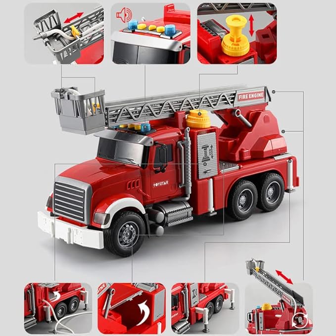 Dwi Dowellin Kids Fire Truck Toys for 3 4 5 6 Years Old Boys, Fire Rescue Vehicle with Shooting Water,Lights and Sounds