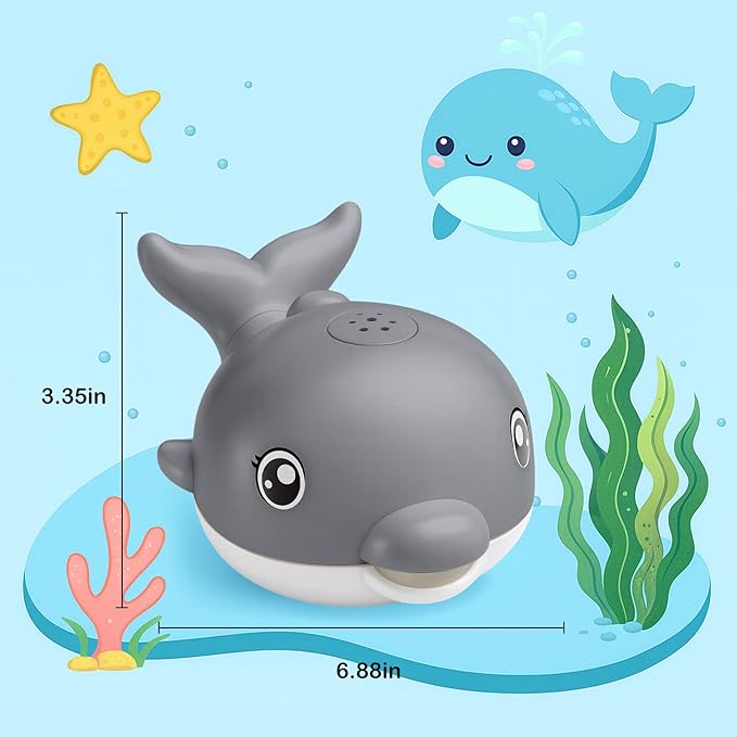 Bath Toys, Light Up Dolphin Baby Bath Toys for Babies 6-12 12-18 Months, Rechargeable Sprinkler Musical Toys, Easter Basket Stuffers Bathtub Toys for Toddlers 1-3 2-4 Boys Girls Infant Kids- Grey