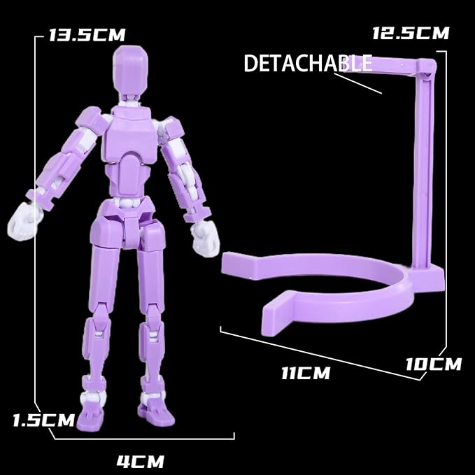 Creative Action Figure with Pose Stand,Building Toy Sets,3D Robot,Lucky Puppet Joints for Boys,Girls,Men,Women,Multi-Jointed Moveable Dummy Desk Decoration,Desktop Ornament for Game Lover (Purple)