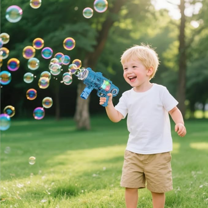 Bubble Gun for Kids, Automatic Bubble Machine Gun, 20-Hole Bubble Gun Blaster for Kids with 100ml Bubble Solution & LED Light, Easter, Party Favor, Halloween Toys, Outdoor Toys for Boys and Girls