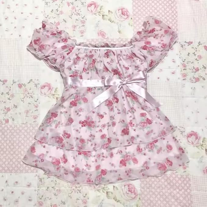 Grunge Emo Goth Shirts Y2k Lace Bow Coquette Babydoll Tops Women Vintage Graphic Tee 2000s Summer Crop Tops