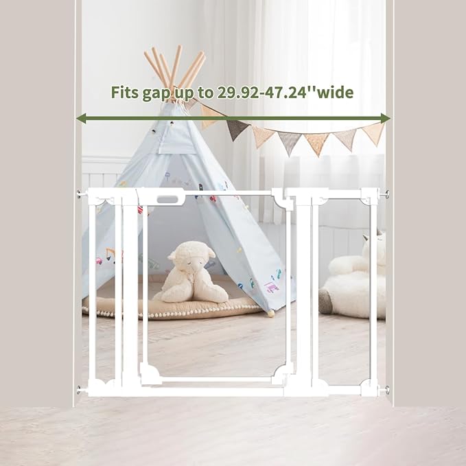 Clear Baby Safety Gate for Stairs,29.52-37.79" Wide, 30" Tall Pressure Mounted Acrylic Pet Gate, Easy Walk Through Auto Close Child Gate for Doorways and House,29.52-37.79"