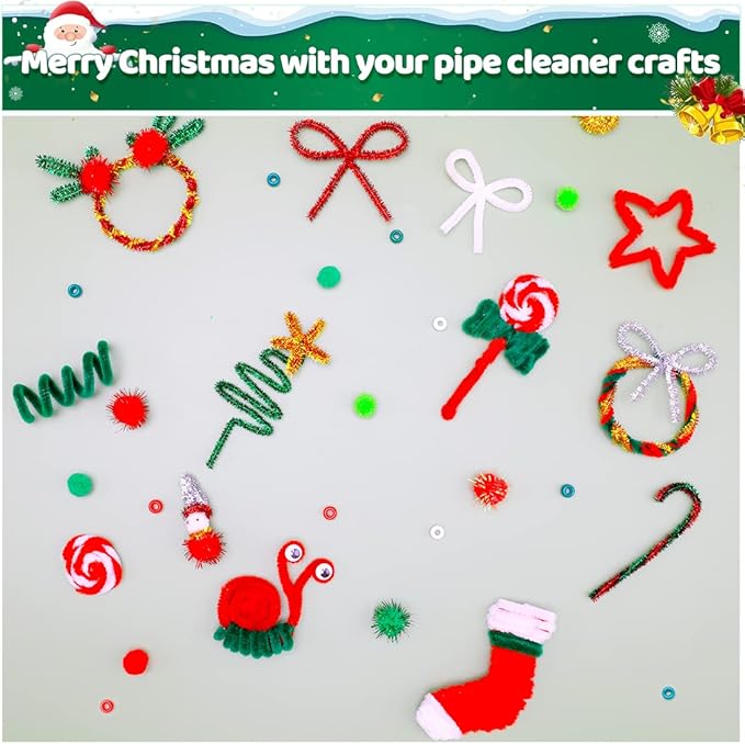 Iooleem 200pcs Christmas Green Pipe Cleaners, Chenille Stems, Pipe Cleaners for Crafts, Pipe Cleaner Crafts, Art and Craft Supplies.