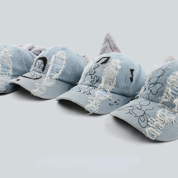 Y2k Hats New Jeans Bunny Ears Hat Kpop Outfits for Women Woman's Baseball Cap Hip-hop Beanies Grunge Girl Caps