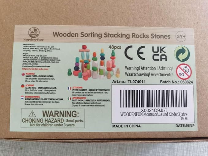 48 PCS Wooden Sorting Stacking Rocks Stones,Sensory Toddler Toys Learning Montessori STEM Toys, Building Blocks Game for Kids 3-6 Years Boy and Girl Birthday Gifts for Kids