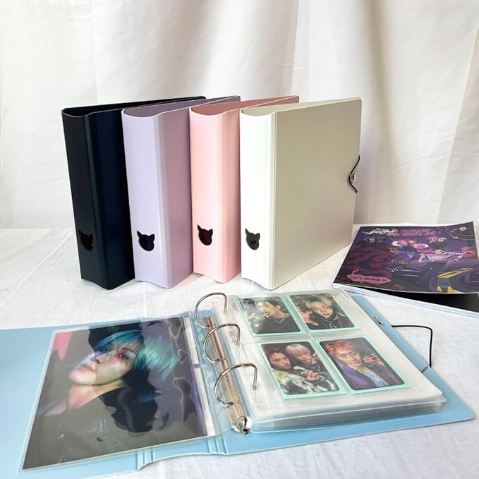 MEOWCAFE K-Keep A5 Wide Binder, 1.5 Inch, Compact Kpop Photocard With 25 A5 Slim 4 Pocket Page and 2 Backboards, Comprehensive Beginner (Minimal Black)