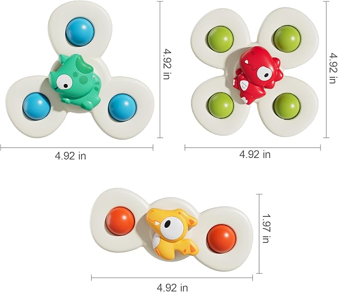 ALASOU 3PCS Suction Cup Spinner Toys for 1 Year Old Boy Girl|Spinning Top Infant Sensory Toys for Toddlers|1 2 Year Old Boy Christmas Birthday Gift|Baby Bath Toy Stocking Stuffers for Kids Ages 1-3