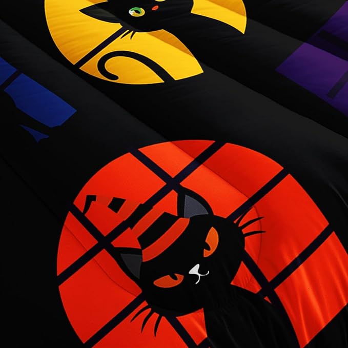 Black Cat Comforter Set Cute Animal Printed Bedding Set with 1 Comforter and 2 Pillowcases for Boys and Girls Bedroom All Season(Cat-2 Full)