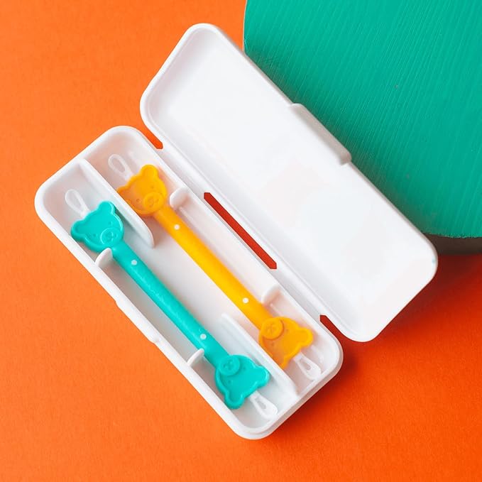 oogiebear: Baby Nose Cleaner & Ear Wax Removal Tool - Safe Booger & Earwax Removal for Newborns, Infants, Toddlers - Dual-Ended - Essential Baby Stuff, Diaper Bag Must-Have, Orange & Seafoam with case