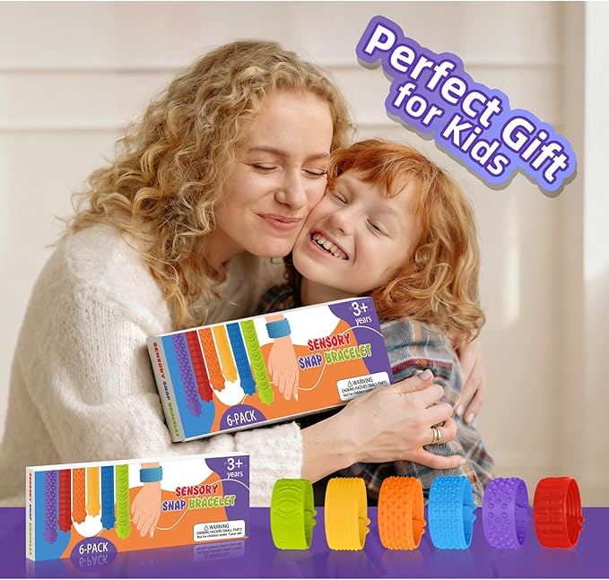 6PCs Textured Slap Bracelets Sensory Simple Dimple Fidget Toys for Kids with Autism & ADHD,Calming Tools for Anxiety & Stress Relief, Classroom Prizes Party & Special Needs Favor Gifts