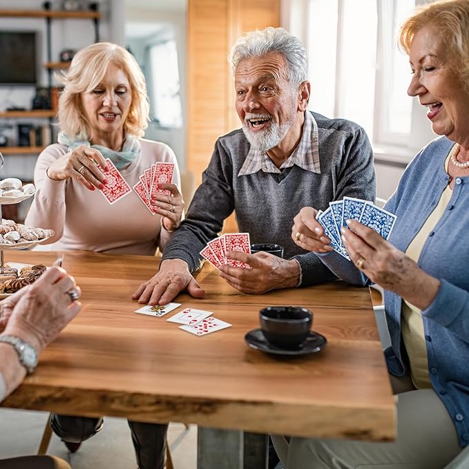 Plastic Playing Cards Waterproof Cards Poker Card 2 Pack Playing Card Large Print for Adults Seniors, Deck of Card Set Poker Cards for Beach Trip Pool Party Games (Blue & Red)