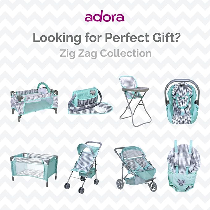 Adora Baby Doll Diaper Bag with Sturdy Straps, Includes Changing Mat and 2 Doll Diapers (Fits 13" Dolls), for Ages 3+ - Zig Zag Print