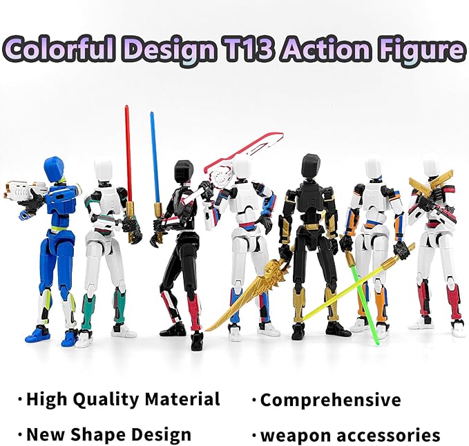 5-Pack T13 Action Figure Already Assembled, Multi-Colored Titan 13 Action Figure Set with Laser Saber 3D Printed T 13 Lucky Robo Dummy Nova 13 Action Figures, Figura de acción t13