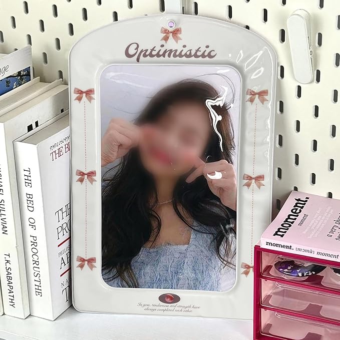 Bow Super Large Kpop Photocard Holder,Cute PVC Photo Card Protector Kit Y2K Charm Accessories,A4 Size DIY Celebrity Pictures Display Card Sleeves Keychain,White,1 Piece