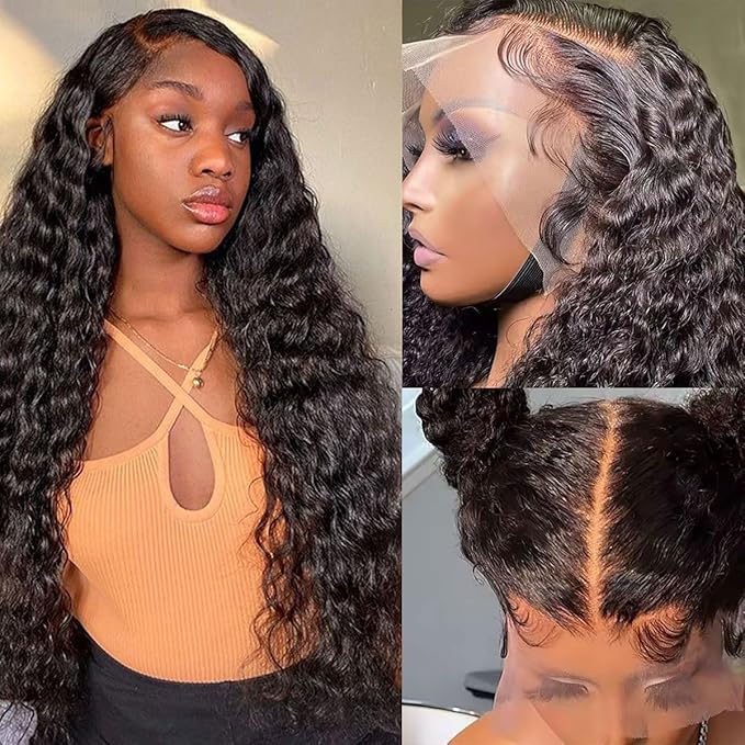 13x6 Deep Wave Lace Front Wigs Human Hair HD Lace Frontal Wigs 200% Density Deep Human Hair Wig for Black Women Deep Curly Lace Lront Wig Pre Plucked with Baby Hair Natural Color 26 Inch