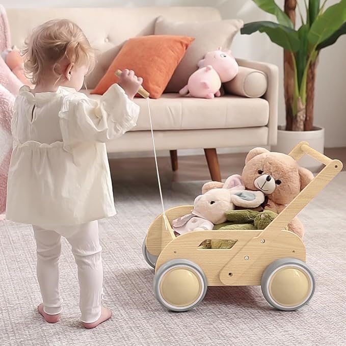 2025 HOMEKOL Wooden Baby Walker, Baby Walker, Adjustable Speed for Boys and Girls, Baby Activity Center, Birthday, Christmas and New Year's Gift, Natural Wood Color