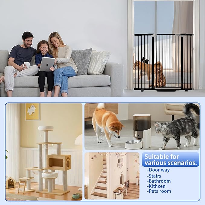 41" Tall Safety Pet Gate,Adjustable 29.92"-43.71" Wide,No Drilling Pressure Mount Kit,Auto Close Cat Gate Suitable for Stairs,Doorways (Black, 29.92"-43.71")