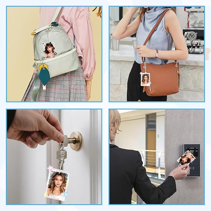 2 Pieces Star Kpop Photocard Holder Keychain, 3 Inch Acrylic Cute Photo Card Holder with Star Pendant for Idol Card & Photo Album Display Photocard Keychain Kpop
