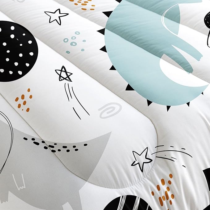 Kids Comforter Set Cartoon Dinosaur Planet Printed Pattern Bedding Set with 1 Comforter and 2 Pillowcases for Girls Boys Bedroom All Season(Cartoon Dinosaur Planet Queen)