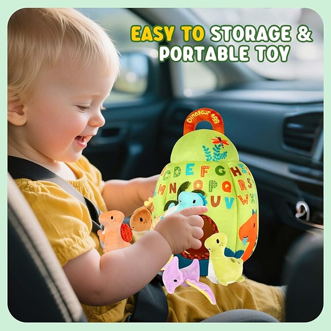 FREYBLI Baby Toys 6-12 Months - Soft Dinosaur Toy with Rattle, Crinkle Paper, Squeaker, Mirror - Baby Sensory Montessori Toys for 6 Month Old Developmental, 1 Year Old Boy Girl Gifts Toys