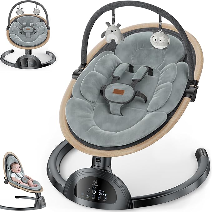 Electric Baby Swings for Infants, Infant Swing with Music Speaker, 3 Seat Positions, 5 Speeds and Remote Control for Newborn Boy Girl, Indoor & Outdoor Use, Black