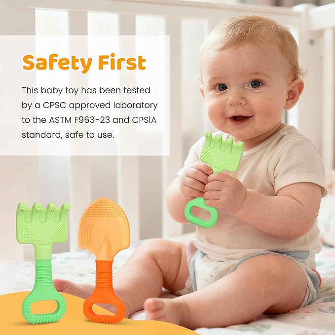 Baby Teething Toys, Baby Essentials, Teething Toys for 3-6 6-12 Months, Teether Toy, Food Grade Silicone Teether Infant Toy, First Gifts Christmas Stocking Stuffers for Babies, BPA Free