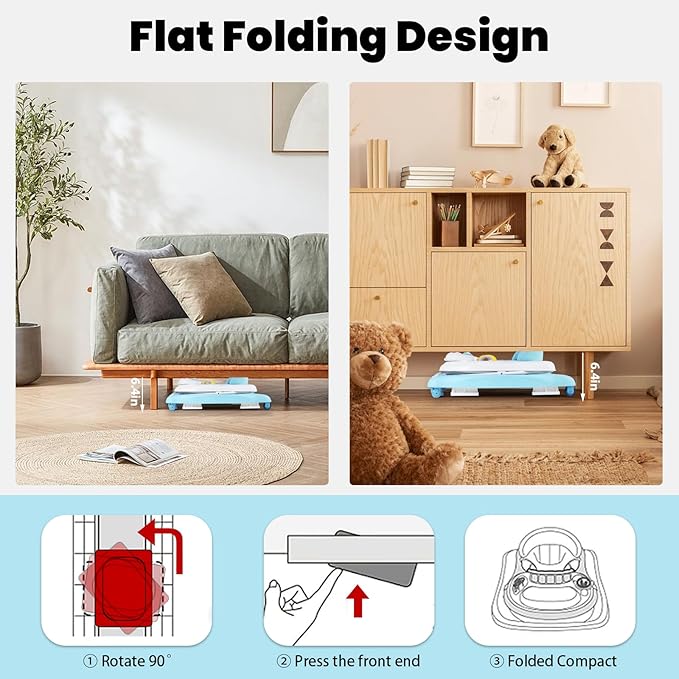 Baby Walker, 5-in-1 Baby Walkers for Boys and Girls 6-12 Months with Bouncer, Removable Footrest, Feeding Tray & Music, Foldable & Adjustable Activity Walker for 6-18 Months Toddler Infant