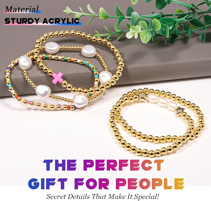 AICase for Korea-Pop Christian Gold Bracelets 5 Pcs Stackable Stretch Friendship Beaded Pearl Cross Bracelets k pop Costume Trendy Jewelry Gifts for Fans Women Birthday Christmas Stocking_63