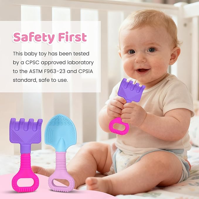 Baby Teething Toys, Baby Essentials, Teething Toys for 3-6 6-12 Months, Teether Toy, Food Grade Silicone Teether Infant Toy, First Gifts Christmas Stocking Stuffers for Babies, BPA Free