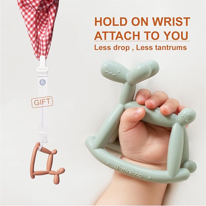 Baby Teether Toys for Teething Relief, Teething Toys 3-6 Months Food Grade Silicone Teether with Storage Box and Pacifier Clip, Baby Essential (Milk White Clip+Box)