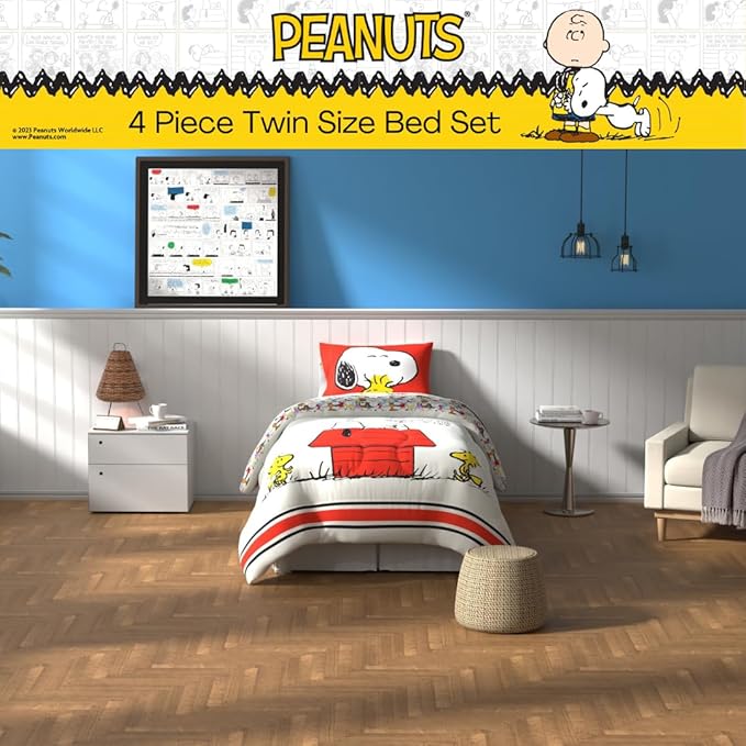 Franco Peanuts Classic Pals Super Soft Comforter and Sheet Set, 4 Piece Twin Size, (Official Licensed Product) Collectibles