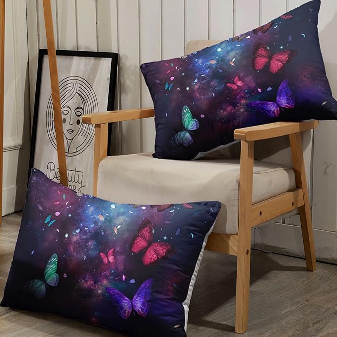 3D Butterfly Comforter Set Starry Sky Galaxy Printed Bedding Set with 1 Comforter and 2 Pillowcases for Boys and Girls Bedroom All Season(Butterfly-2 Twin)
