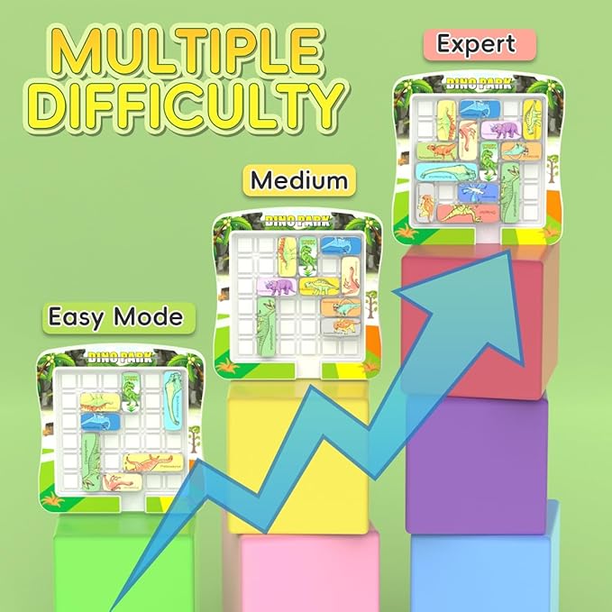 Super Slide Puzzle Games, Brain Teaser with 15 Dinosaur Patterns, Educational Travel Board Game for Kids and Teens-Birthday and Christmas Day Gifts Easter Basket Stuffers for Boys Girls