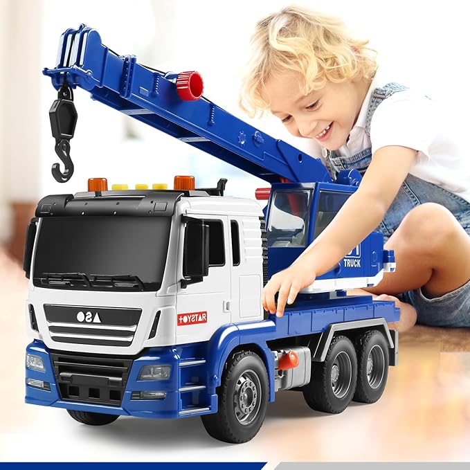Dwi Dowellin Crane Truck Toy for Toddlers 2-4, 3-5 | Construction Toy with Rotating Arm, Sound & Lights | Trucks for Boys Kids,Gift for 3 4 5 6 Year Old Boys