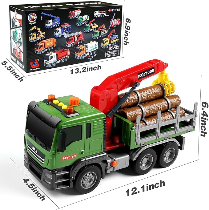 Dwi Dowellin Timber Truck Toy for Boys with Lights & Sounds,Birthday Gift for 3 4 5 Years Old Boys and Girls
