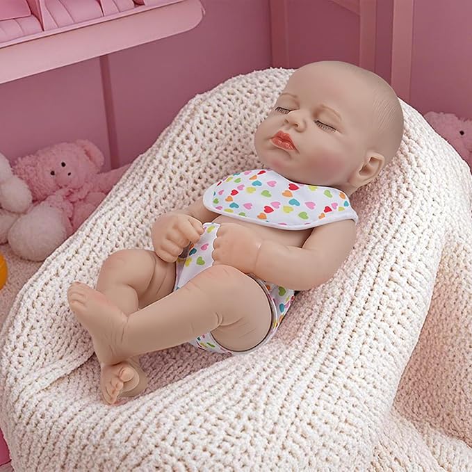 Baby Doll Care Set with Bottles, Feeding Accessories, Bib, Diaper, 7 Pieces, Pink and Blue