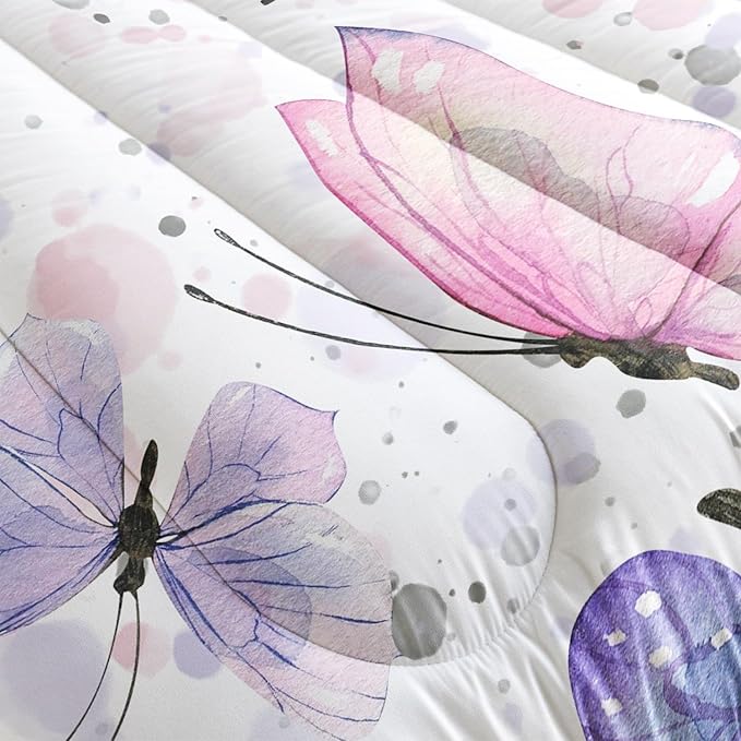Kids Comforter Set Butterflies Printed Pattern Bedding Set with 1 Comforter and 2 Pillowcases for Girls Boys Bedroom All Season(Butterflies Full)