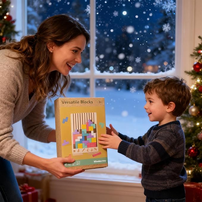 Wooden Stacking Puzzle Toy, 3D Russian Block Puzzle Jigsaw Puzzle, Stress Montessori Toy for Boys and Girls Board Game Educational Toys for Toddlers Brain Teasers for Toddlers 3-6 Years