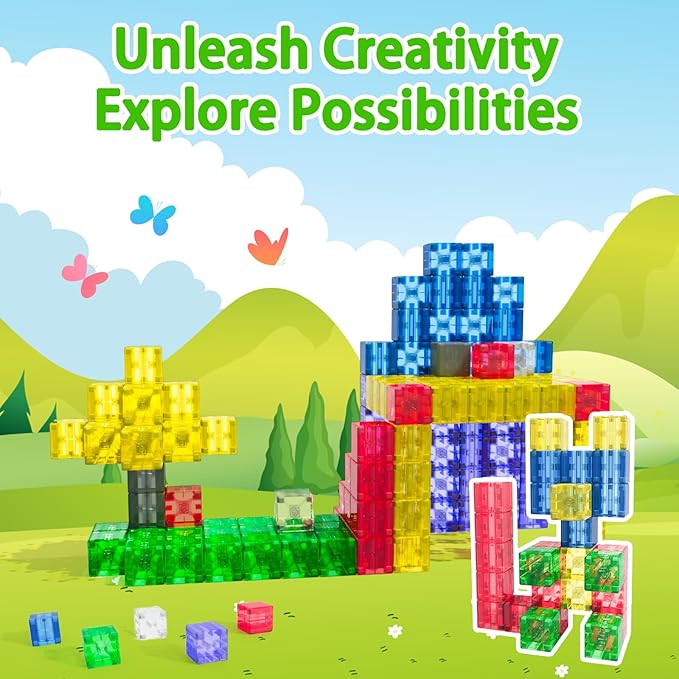 32PCS Magnetic Building Blocks - Transparent Magnetic Cubes, STEM Magnet Toddler Boys Toys for kids age 3-5 ,Travel Sensory Autism Preschool Montessori Toys for 3+ Year Old, Birthday Girls Gifts